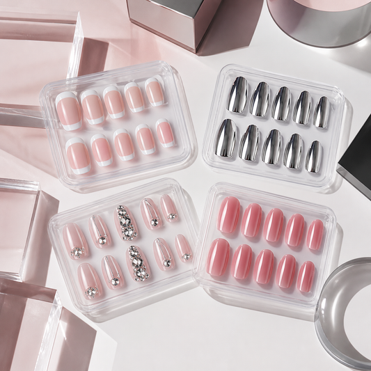 Press-on nail sets arranged for collection shopping
